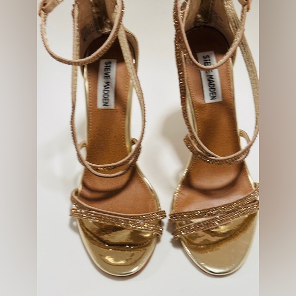 Steve Madden Harmon Gold Metallic  Rhinestone 4” Heels 6.5 - Picture 3 of 6